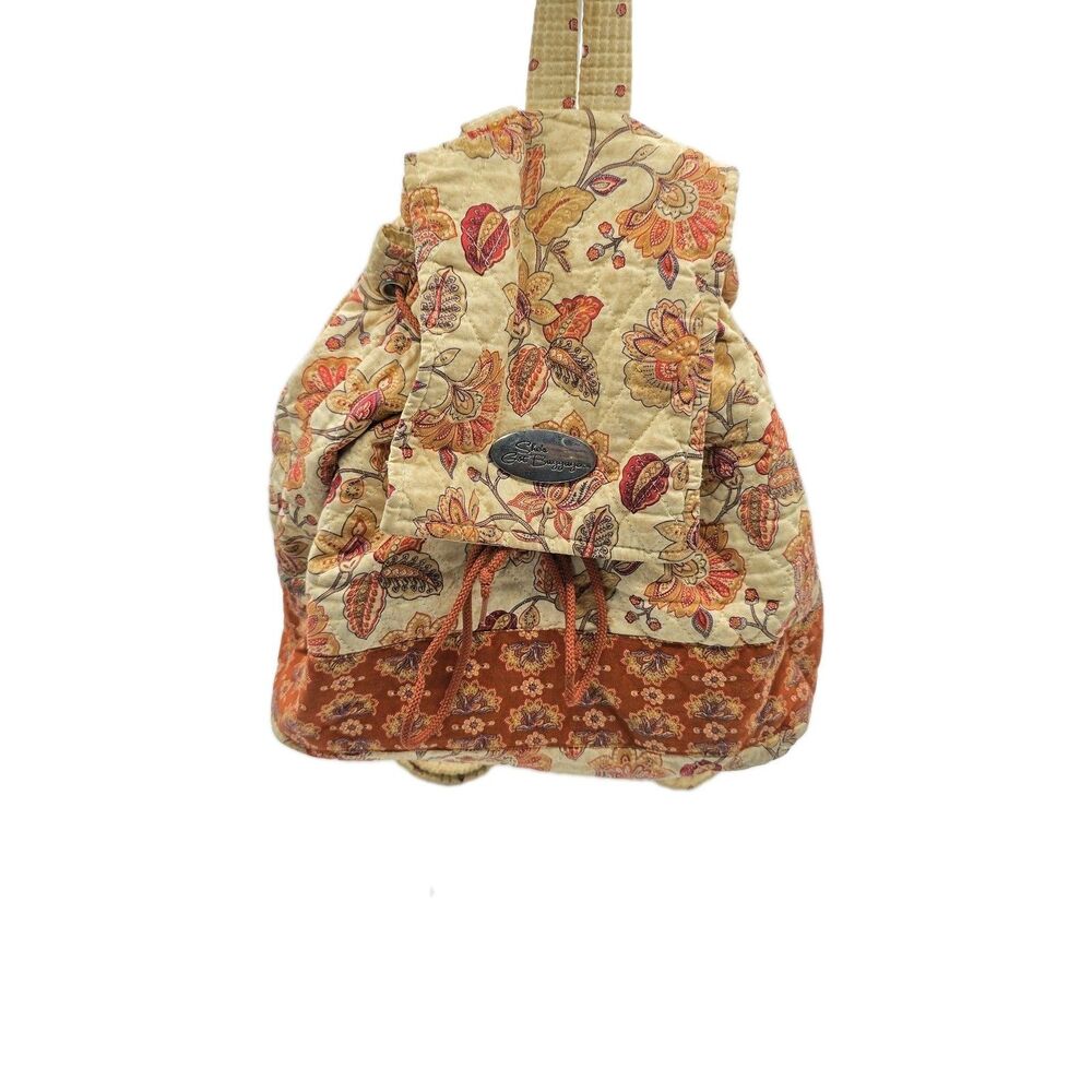 She’s Got Baggage Drawstring Backpack Tote Quilted Brown Paisley